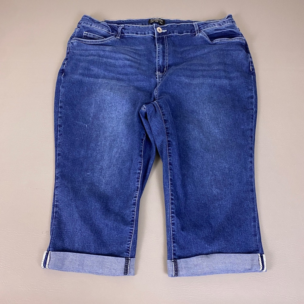 Bloomchic Jeans Women's Plus Size 22 Capri Blue Cuffed Medium Wash Stretch Denim